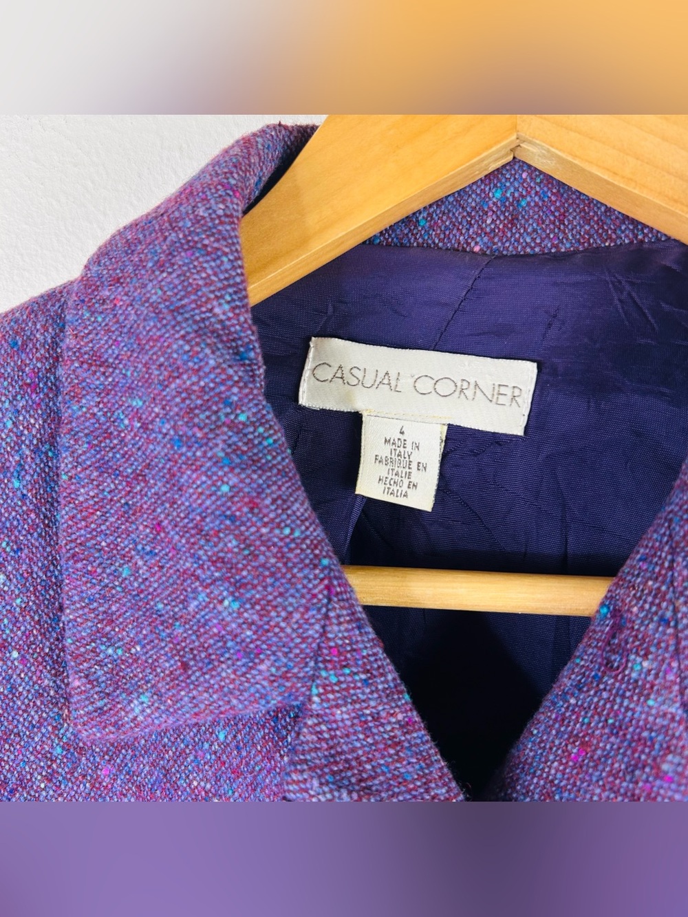 Vtg Casual Corner Women’s Purple Three Button Wool Blend Career Jacket Size 4 - Picture 4 of 10